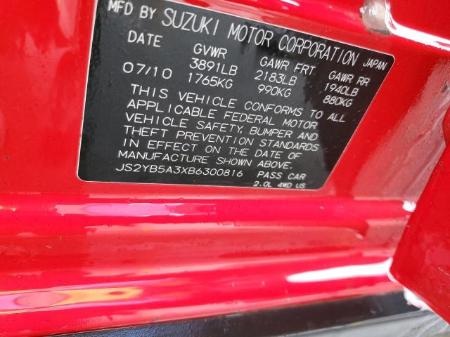 JS2YB5A3XB6300816 - 2011 SUZUKI SX4 RED photo 12