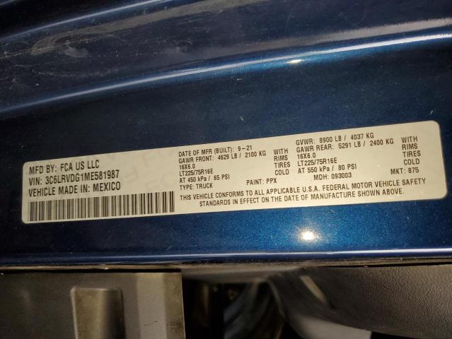 3C6LRVDG1ME581987 - 2021 RAM PROMASTER 2500 HIGH ლურჯი ფოტო 13