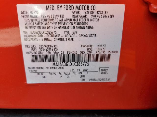 MAJ6S3GLXLC385775 - 2020 FORD ECOSPORT SE RED photo 13