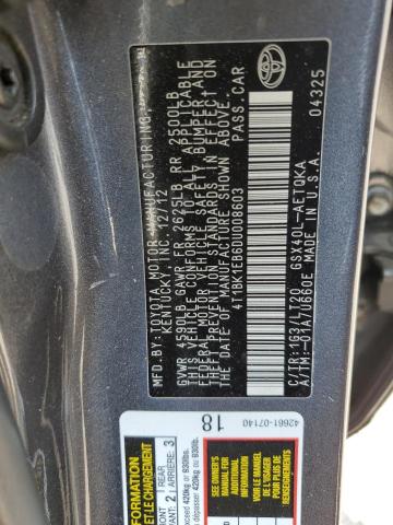 4T1BK1EB6DU008603 - 2013 TOYOTA AVALON BASE CHARCOAL photo 12