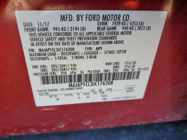 MAJ6P1CL3JC176208 - 2018 FORD ECOSPORT SES Қызыл фото 13