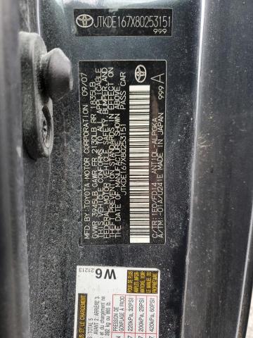 JTKDE167X80253151 - 2008 TOYOTA SCION TC GRAY photo 12