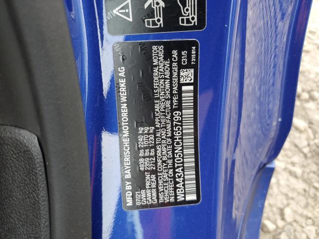 WBA43AT05NCH65799 - 2022 BMW 430XI BLUE photo 13