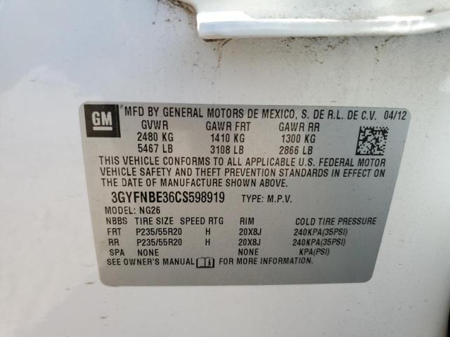 3GYFNBE36CS598919 - 2012 CADILLAC SRX PERFORMANCE COLLECTION Ақ фото 12