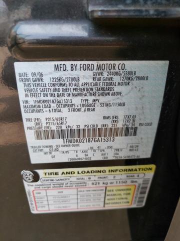 1FMDK02187GA15313 - 2007 FORD FREESTYLE SEL GRAY photo 12