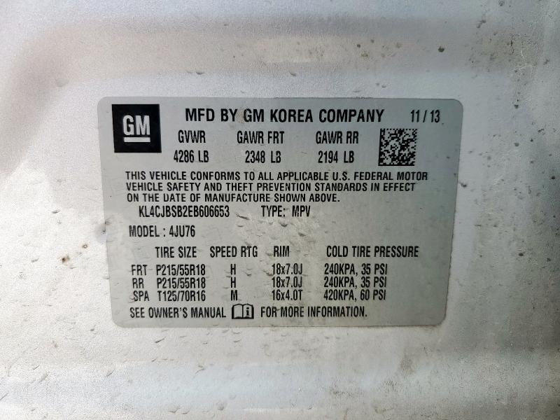 KL4CJBSB2EB606653 - 2014 BUICK ENCORE CONVENIENCE 银色 照片 13