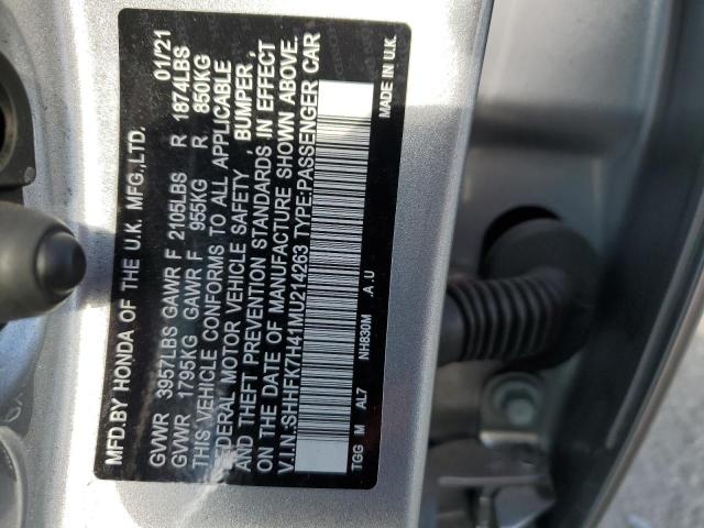 SHHFK7H41MU214263 - 2021 HONDA CIVIC SPORT 银色 照片 13