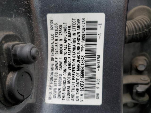 19XFA16699E013648 - 2009 HONDA CIVIC LX-S Gris photo 13