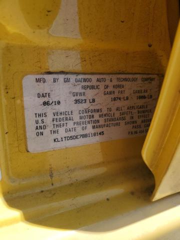KL1TD5DE7BB118145 - 2011 CHEVROLET AVEO LS 黄色 照片 12