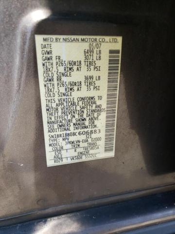5N1BR18B08C606883 - 2008 NISSAN PATHFINDER LE BROWN photo 12