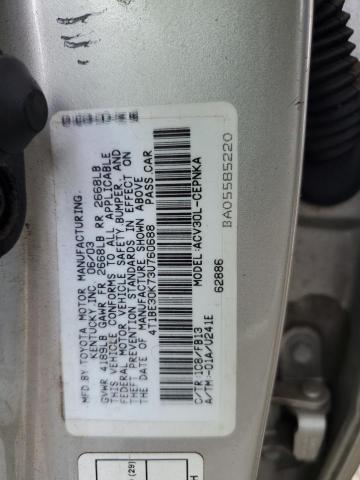 4T1BE30K73U760688 - 2003 TOYOTA CAMRY LE SILVER photo 12