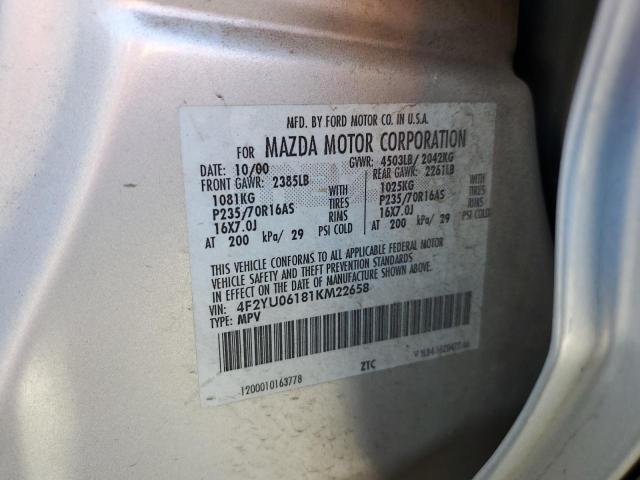 4F2YU06181KM22658 - 2001 MAZDA TRIBUTE DX 银色 照片 12