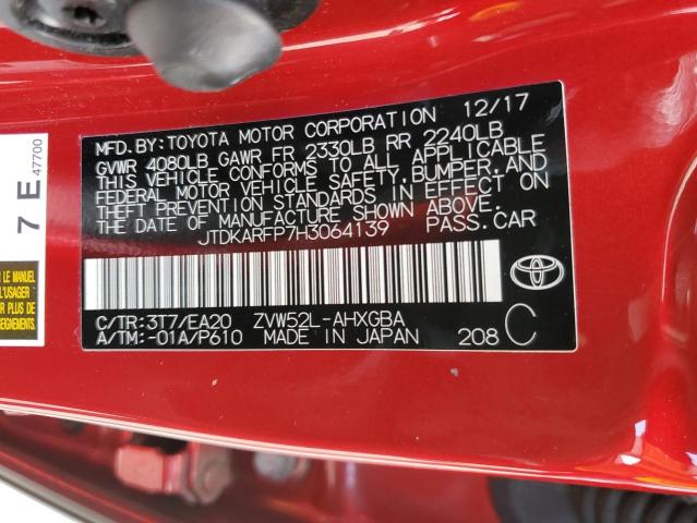 JTDKARFP7H3064139 - 2017 TOYOTA PRIUS PRIM 红色 照片 12