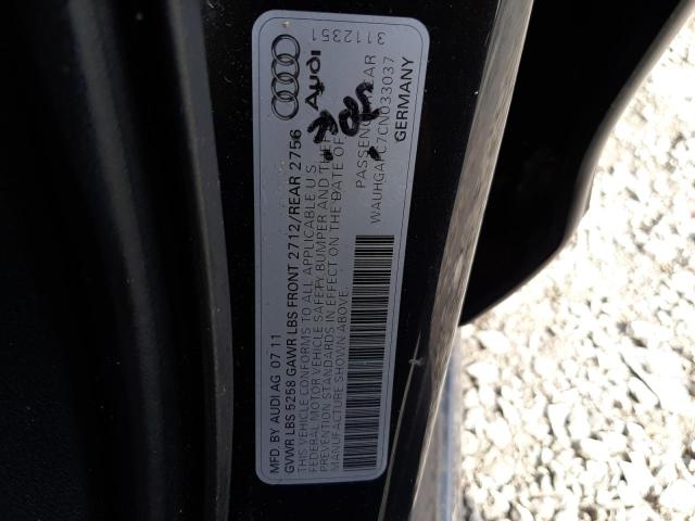 WAUHGAFC7CN033037 - 2012 AUDI A6 PRESTIGE შავი ფოტო 12