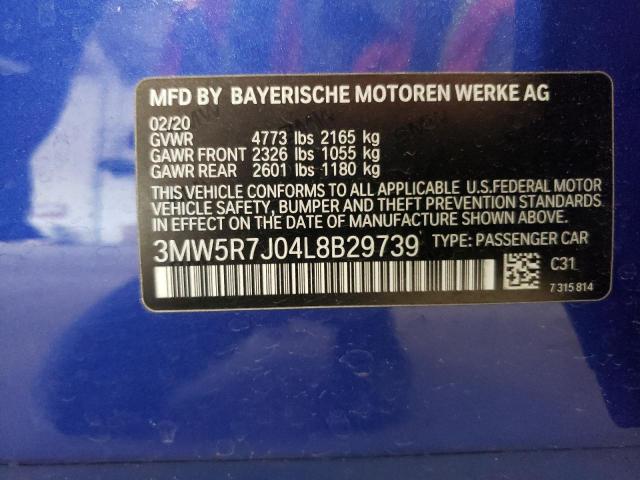 3MW5R7J04L8B29739 - 2020 BMW 330XI BLUE photo 13