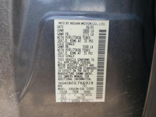 5N1AR18U55C766928 - 2005 NISSAN PATHFINDER LE GRAY photo 14