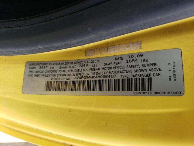 3VWPG3AG2AM008412 - 2010 VOLKSWAGEN NEW BEETLE YELLOW photo 12