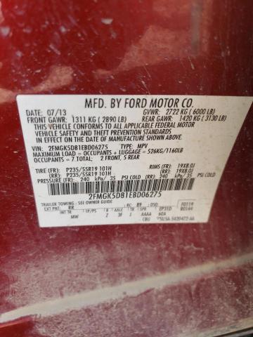 2FMGK5D81EBD06275 - 2014 FORD FLEX LIMITED RED photo 13