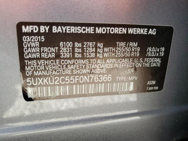 5UXKU2C55F0N76366 - 2015 BMW X6 XDRIVE35I GRAY photo 12