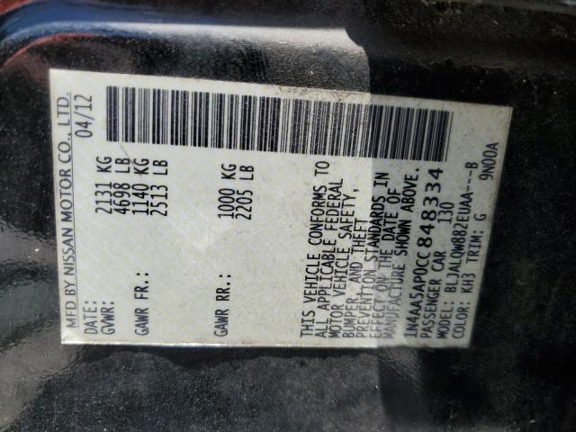 1N4AA5AP0CC848334 - 2012 NISSAN MAXIMA S BLACK photo 12