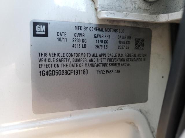 1G4GD5G38CF191180 - 2012 BUICK LACROSSE PREMIUM Кремовий фото 12