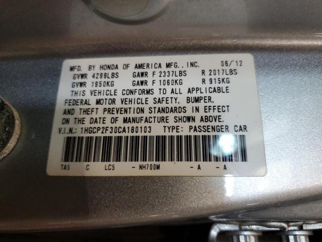 1HGCP2F30CA180103 - 2012 HONDA ACCORD LX SILVER photo 13