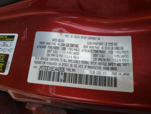 JM3TB3DV8E0442635 - 2014 MAZDA CX-9 GRAND TOURING RED photo 12