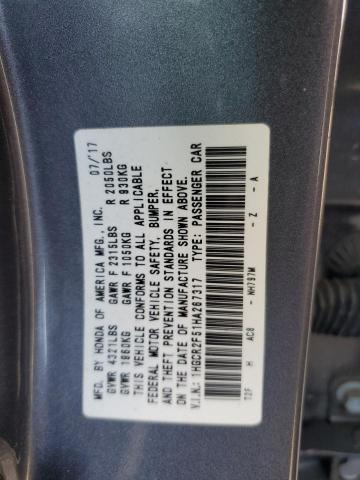 1HGCR2F51HA267317 - 2017 HONDA ACCORD SPORT GRAY photo 12