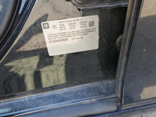 1G11C5SA3DF208206 - 2013 CHEVROLET MALIBU 1LT შავი ფოტო 12