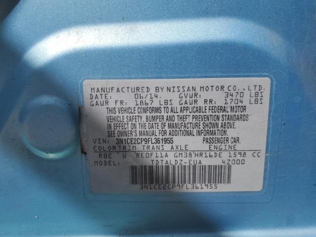 3N1CE2CP9FL361955 - 2015 NISSAN VERSA NOTE S BLUE photo 13