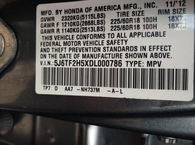 5J6TF2H5XDL000786 - 2013 HONDA CROSSTOUR EXL ნაცრისფერი ფოტო 10