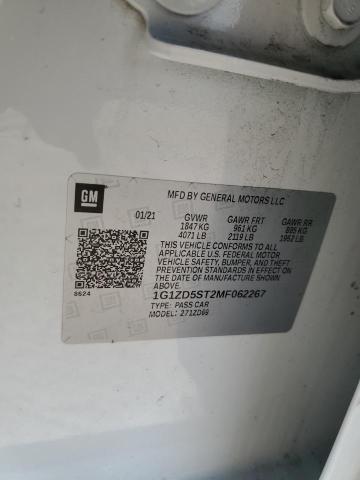 1G1ZD5ST2MF062267 - 2021 CHEVROLET MALIBU LT Ağ foto 12