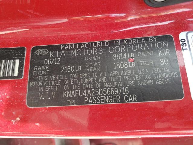 KNAFU4A25D5669716 - 2013 KIA FORTE EX RED photo 12