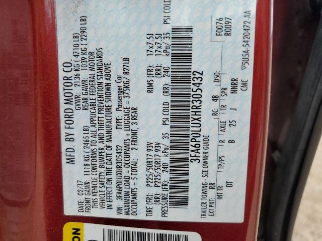 3FA6P0LUXHR305432 - 2017 FORD FUSION SE HYBRID RED photo 13