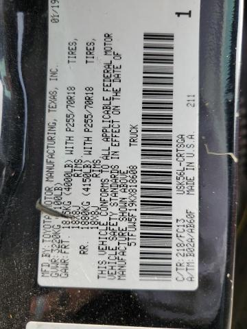 5TFUW5F19KX818608 - 2019 TOYOTA TUNDRA DOUBLE CAB SR/SR5 BLACK photo 12