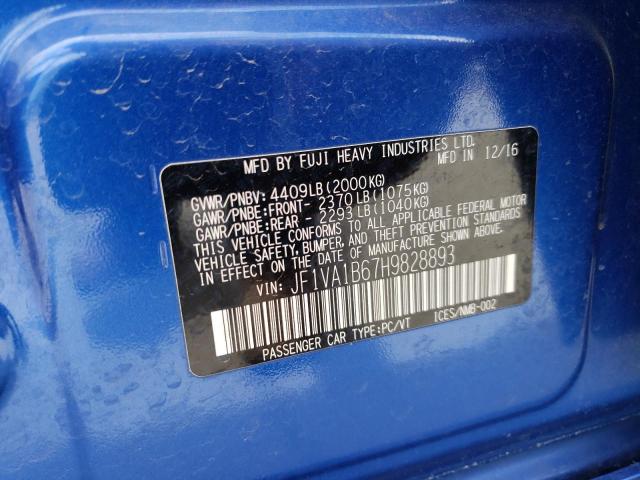 JF1VA1B67H9828893 - 2017 SUBARU WRX BLUE photo 12