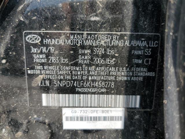 5NPD74LF6KH458278 - 2019 HYUNDAI ELANTRA SE BLACK photo 12