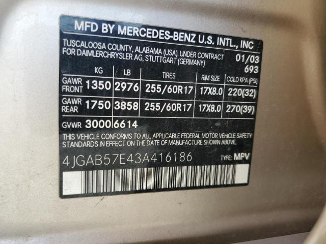 4JGAB57E43A416186 - 2003 MERCEDES-BENZ ML 350 GOLD photo 13