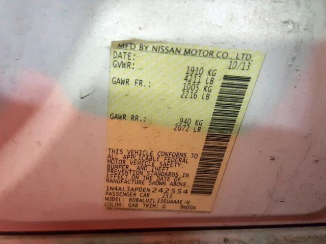 1N4AL3AP0EN242554 - 2014 NISSAN ALTIMA 2.5  photo 10