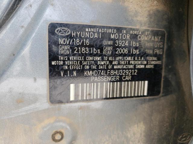 KMHD74LF8HU329212 - 2017 HYUNDAI ELANTRA SE GRAY photo 12