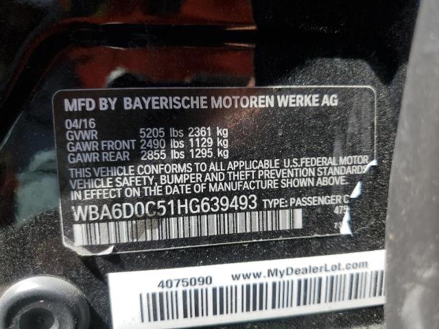 WBA6D0C51HG639493 - 2017 BMW 640 I GRAN COUPE BLACK photo 12