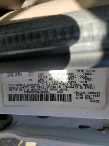 5TEGN92NX1Z763853 - 2001 TOYOTA TACOMA DOUBLE CAB PRERUNNER WHITE photo 12