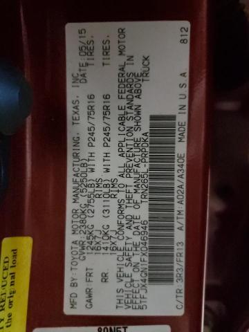 5TFJX4GN1FX046946 - 2015 TOYOTA TACOMA DOUBLE CAB PRERUNNER RED photo 13