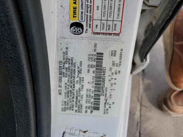 3FAHP0JG8BR244921 - 2011 FORD FUSION SEL WHITE photo 12