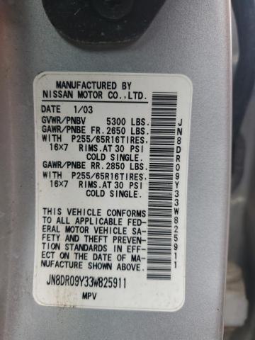 JN8DR09Y33W825911 - 2003 NISSAN PATHFINDER LE 银色 照片 13