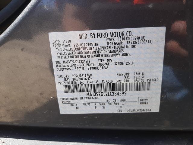 MAJ3S2GE2LC334592 - 2020 FORD ECOSPORT SE GRAY photo 10