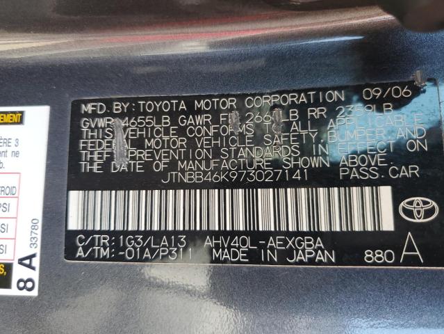 JTNBB46K973027141 - 2007 TOYOTA CAMRY HYBRID CHARCOAL photo 12