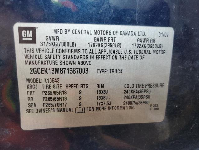 2GCEK13M871587003 - 2007 CHEVROLET SILVERADO K1500 CREW CAB BLACK photo 12