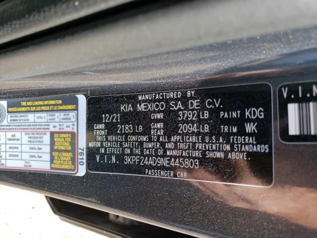 3KPF24AD9NE445803 - 2022 KIA FORTE FE GRAY photo 12