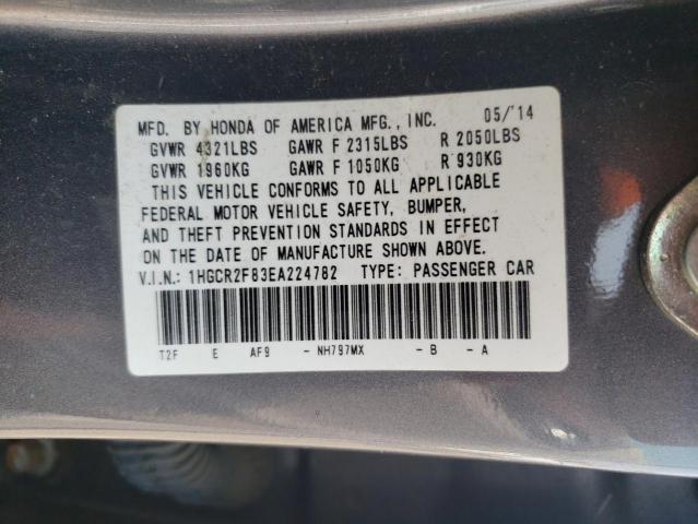 1HGCR2F83EA224782 - 2014 HONDA ACCORD EXL GRAY photo 12